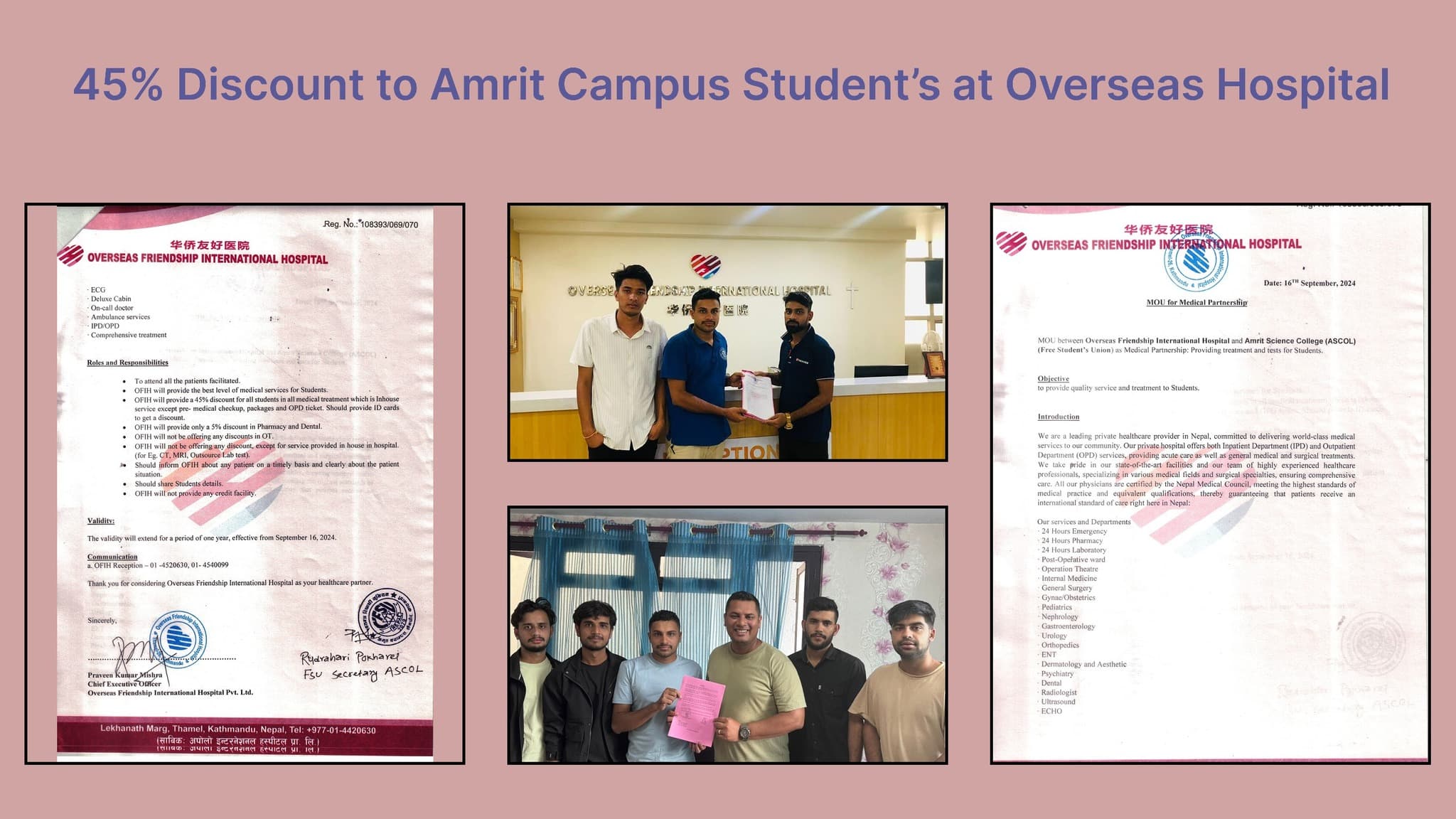 45% off for ASCOL students at Overseas Hospital